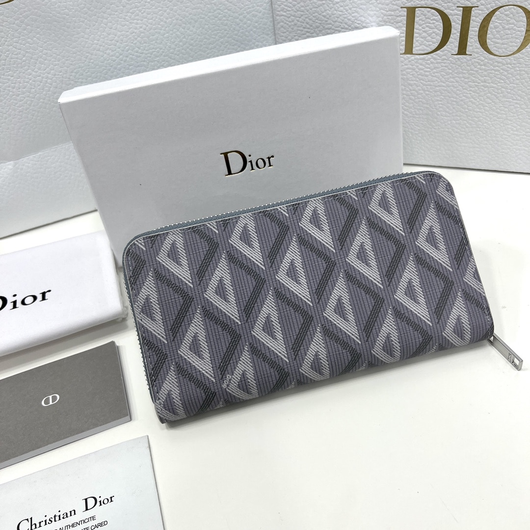 DIOR ZIPPED LONG WALLET GREY CD DIAMOND CANVAS 19.5CM 2ESBC252DCO H42E - Image 8