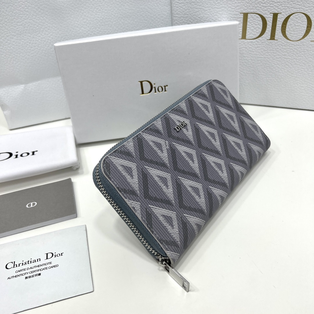 DIOR ZIPPED LONG WALLET GREY CD DIAMOND CANVAS 19.5CM 2ESBC252DCO H42E - Image 9