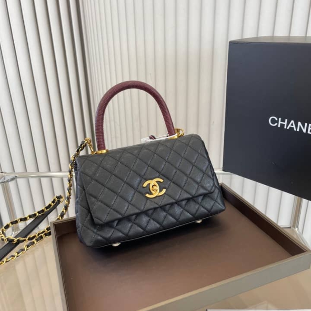 Chanel Coco Medium Quilted Leather Top Handle Bag Black 23cm - Image 2