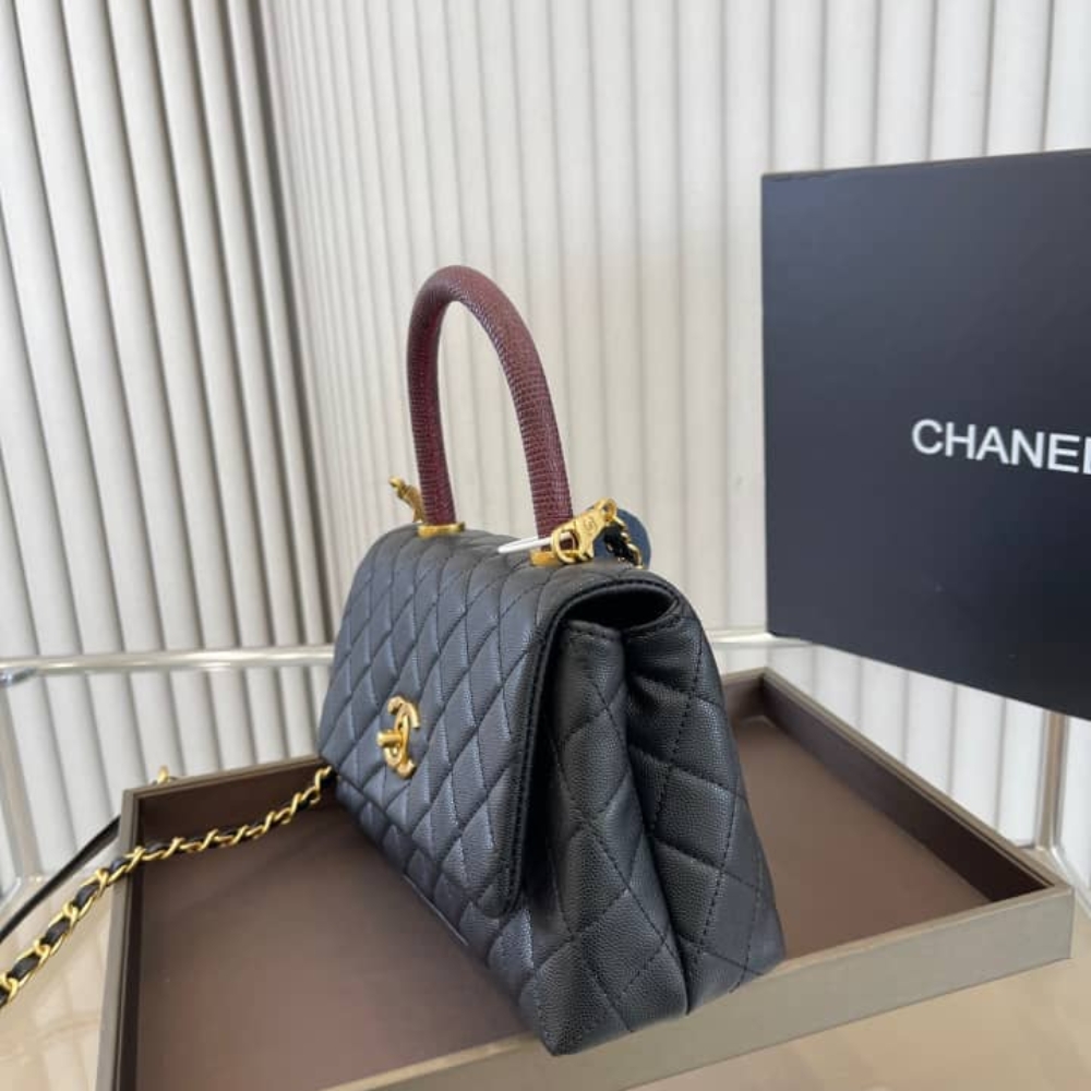 Chanel Coco Medium Quilted Leather Top Handle Bag Black 23cm - Image 3