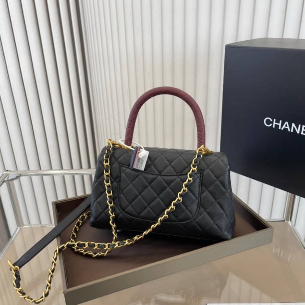 Chanel Coco Medium Quilted Leather Top Handle Bag Black 23cm - Image 4