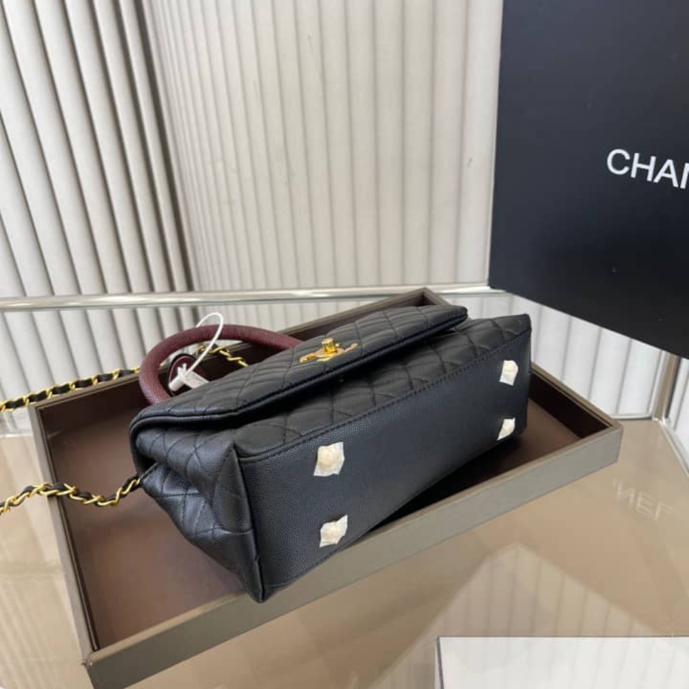 Chanel Coco Medium Quilted Leather Top Handle Bag Black 23cm - Image 6