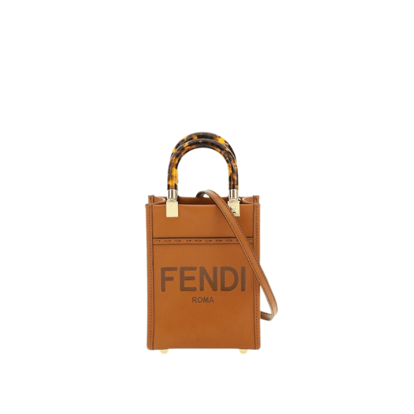 FENDI MINI SUNSHINE SHOPPER LEATHER BAG BROWN 18CM 8BS051