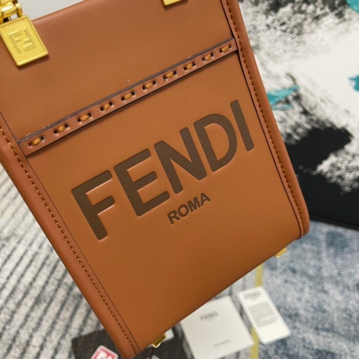 Alternative view of FENDI MINI SUNSHINE SHOPPER LEATHER BAG BROWN 18CM 8BS051