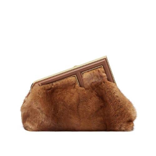 FENDI FIRST BROWN MINK BAG 32.5 CM