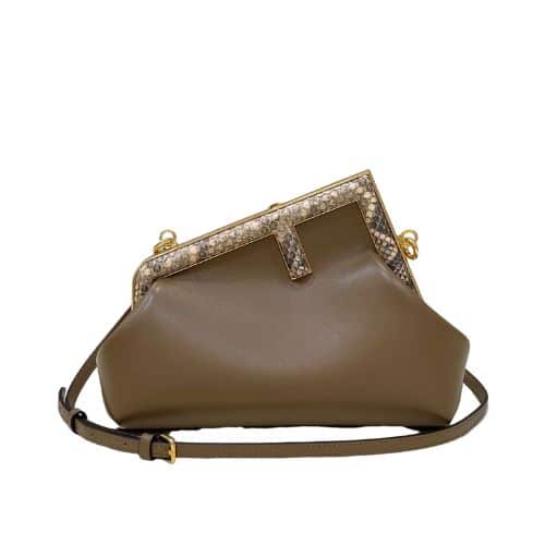 FENDI FIRST SMALL BROWN LEATHER AND PYTHON LEATHER BAG 26CM