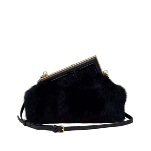 FENDI FIRST SMALL BLACK MINK BAG 26CM