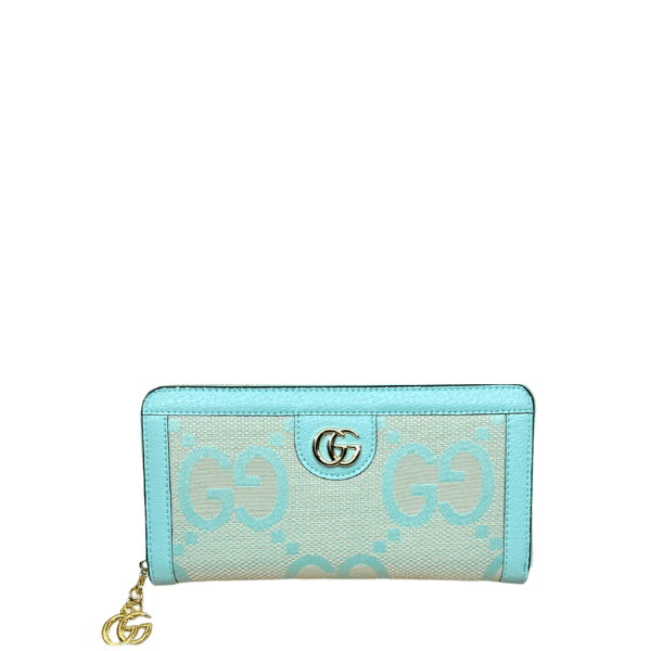 GUCCI MONOGRAM CANVAS ZIP LONG WALLET TURQUOISE 19.5CM