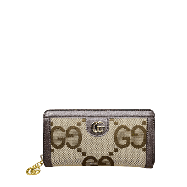 GUCCI MONOGRAM CANVAS ZIP LONG WALLET DARK BROWN 19.5CM