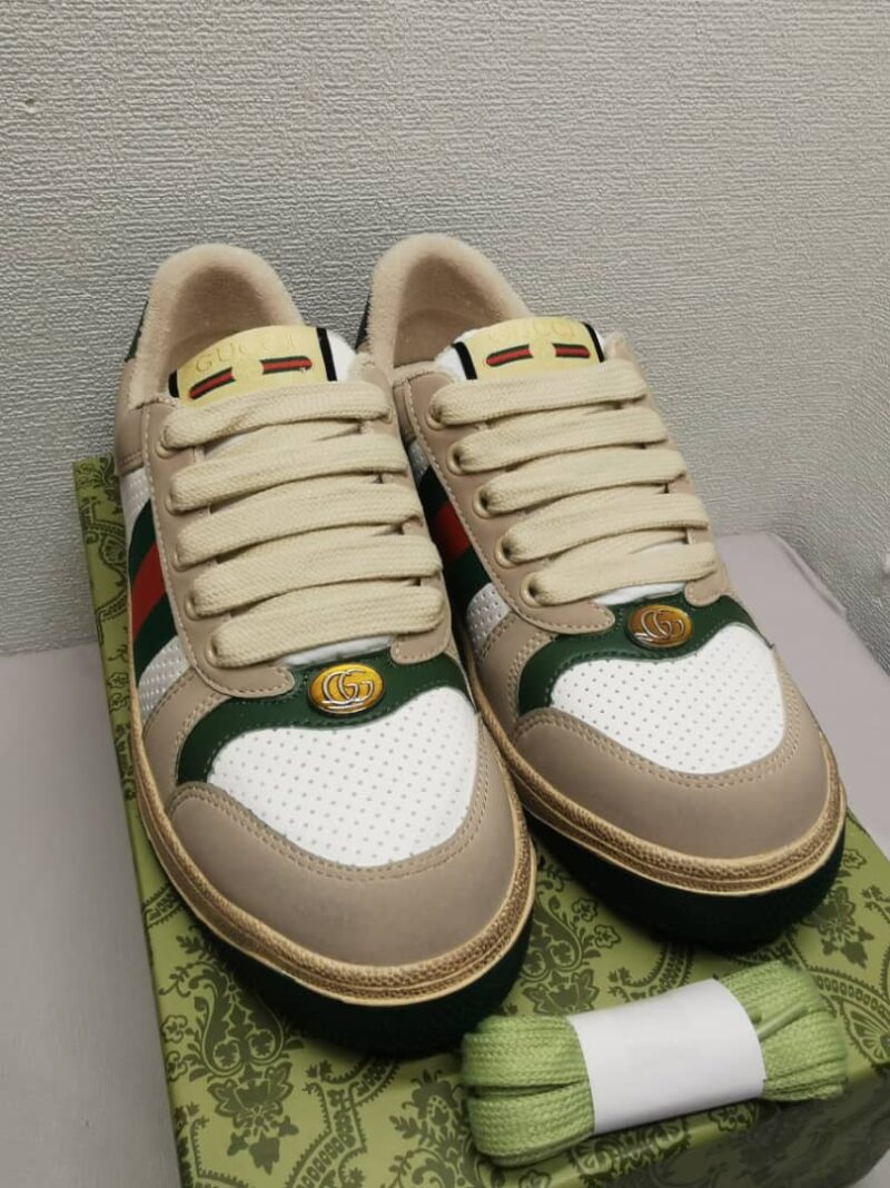 Alternative view of GUCCI SCREENER LEATHER SNEAKER WHITE PERFORATED 570442 0YI20 9582