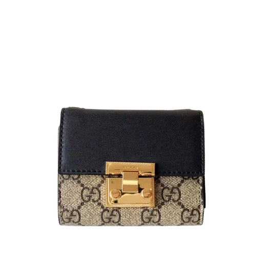 GUCCI GG SUPREME PADLOCK WALLET BLACK AND BEIGE 11.5CM 453355