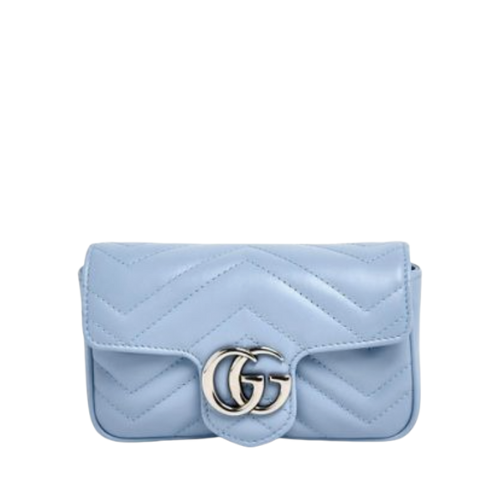 GUCCI GG MARMONT MATELASSE SUPER MINI BAG DUSTY BLUE 16.5CM