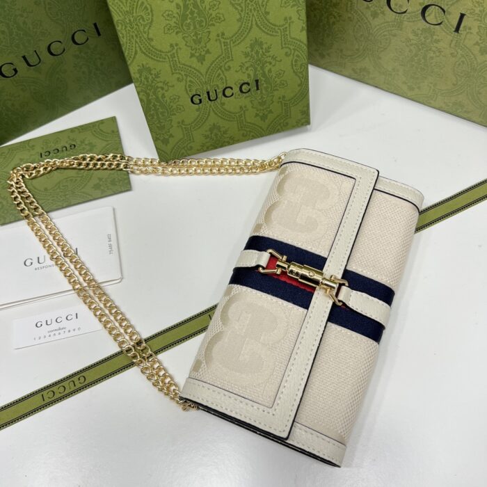 Alternative view of GUCCI JACKIE 1961 CHAIN WALLET BEIGE AND EBONY GG 19CM 652681 HUHHG 8565
