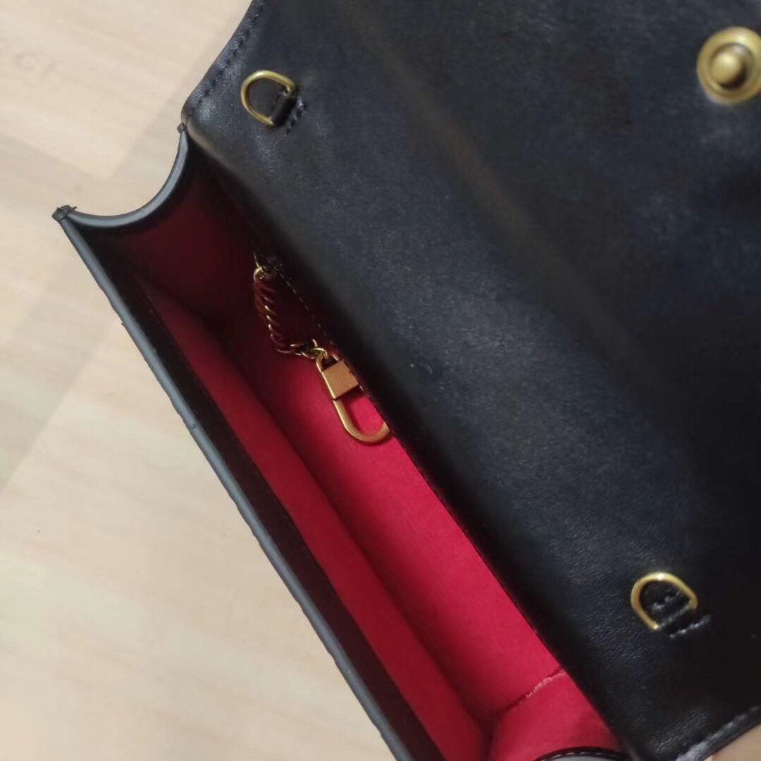 GUCCI GUCCISSIMA LEATHER MINI CHERRY CHAIN SHOULDER BAG BLACK 20CM - Image 3