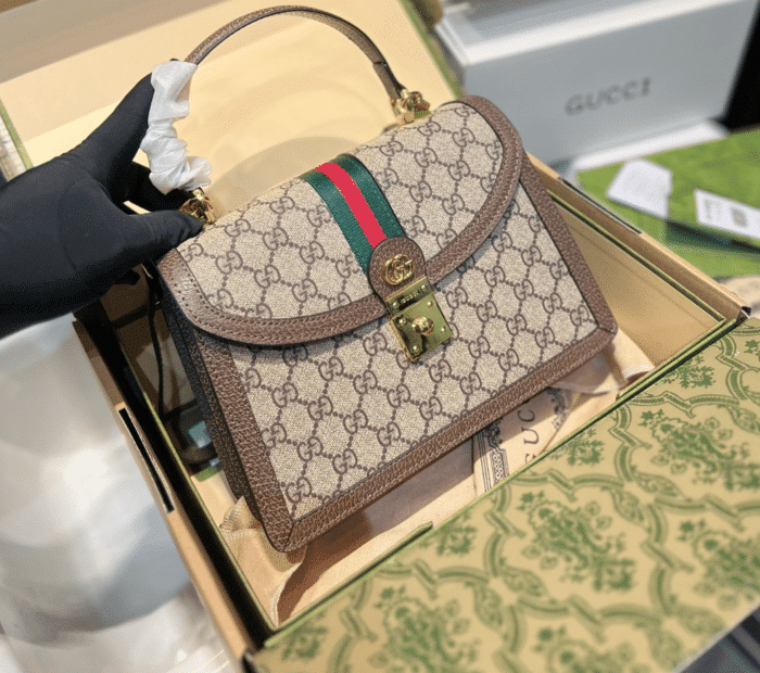 Alternative view of GUCCI OPHIDIA MEDIUM TOP HANDLE BAG GG SUPREME BEIGE AND EBONY 25CM 651055 96IWX 8745