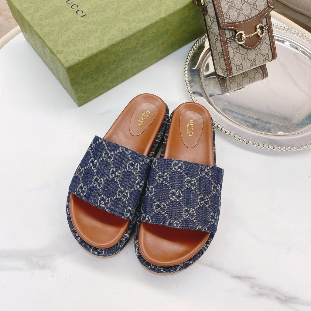 Gucci Women's Platform Slide Sandal GG Denim Blue 623212 2KQ00 4402 - Image 2