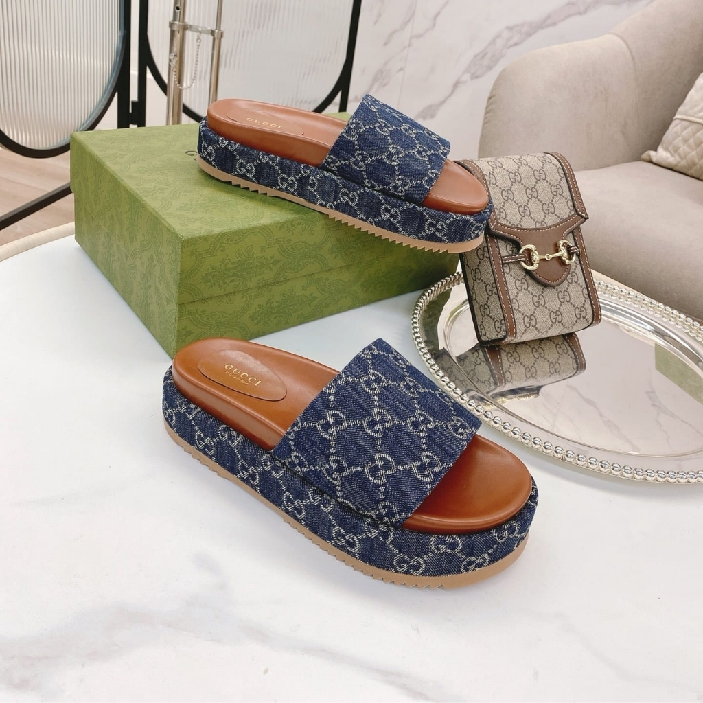 Gucci Women's Platform Slide Sandal GG Denim Blue 623212 2KQ00 4402 - Image 3