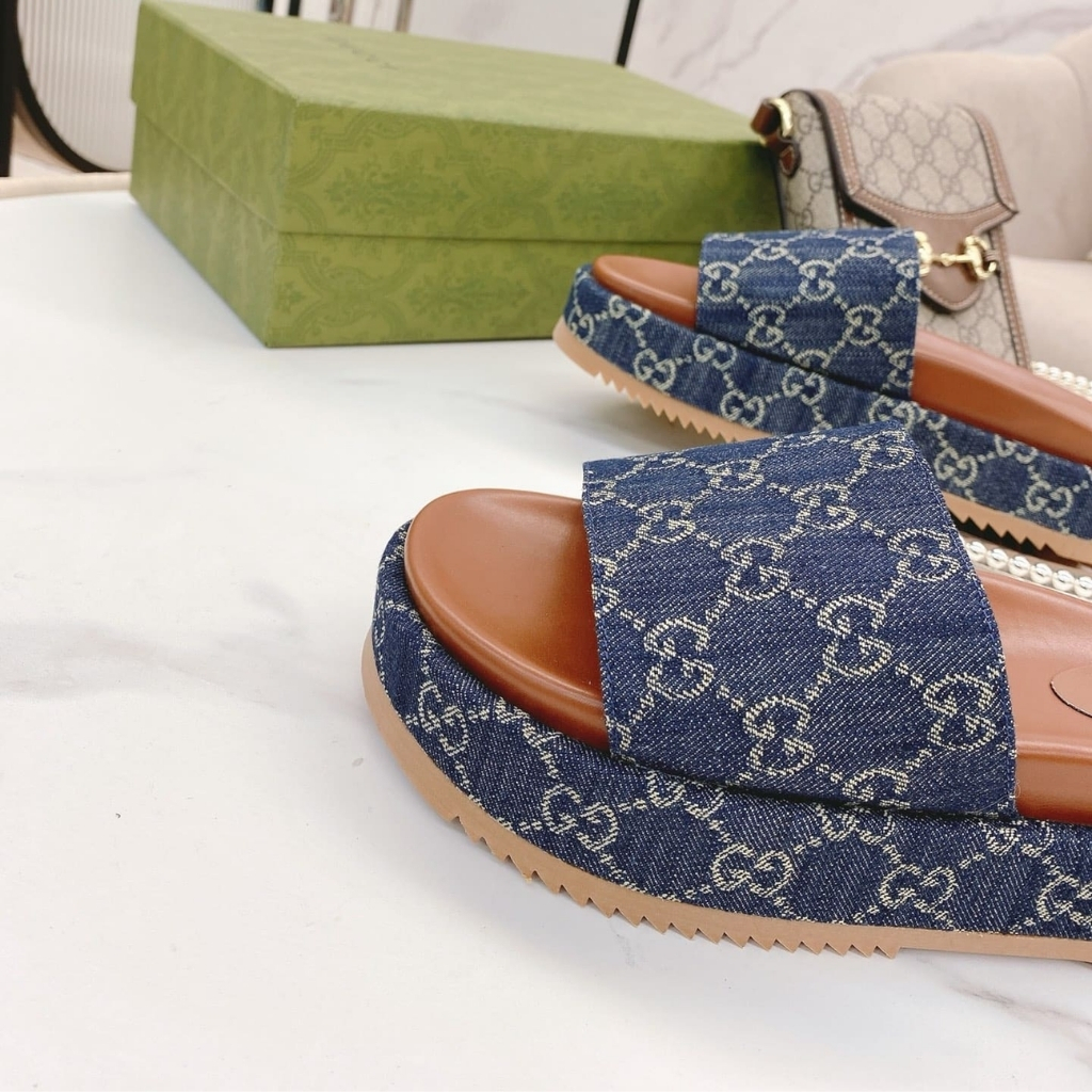 Gucci Women's Platform Slide Sandal GG Denim Blue 623212 2KQ00 4402 - Image 4