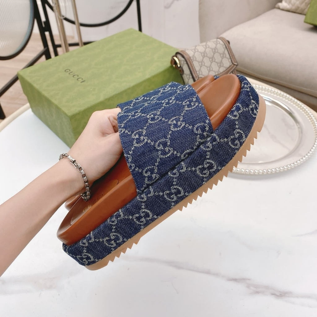 Gucci Women's Platform Slide Sandal GG Denim Blue 623212 2KQ00 4402 - Image 5