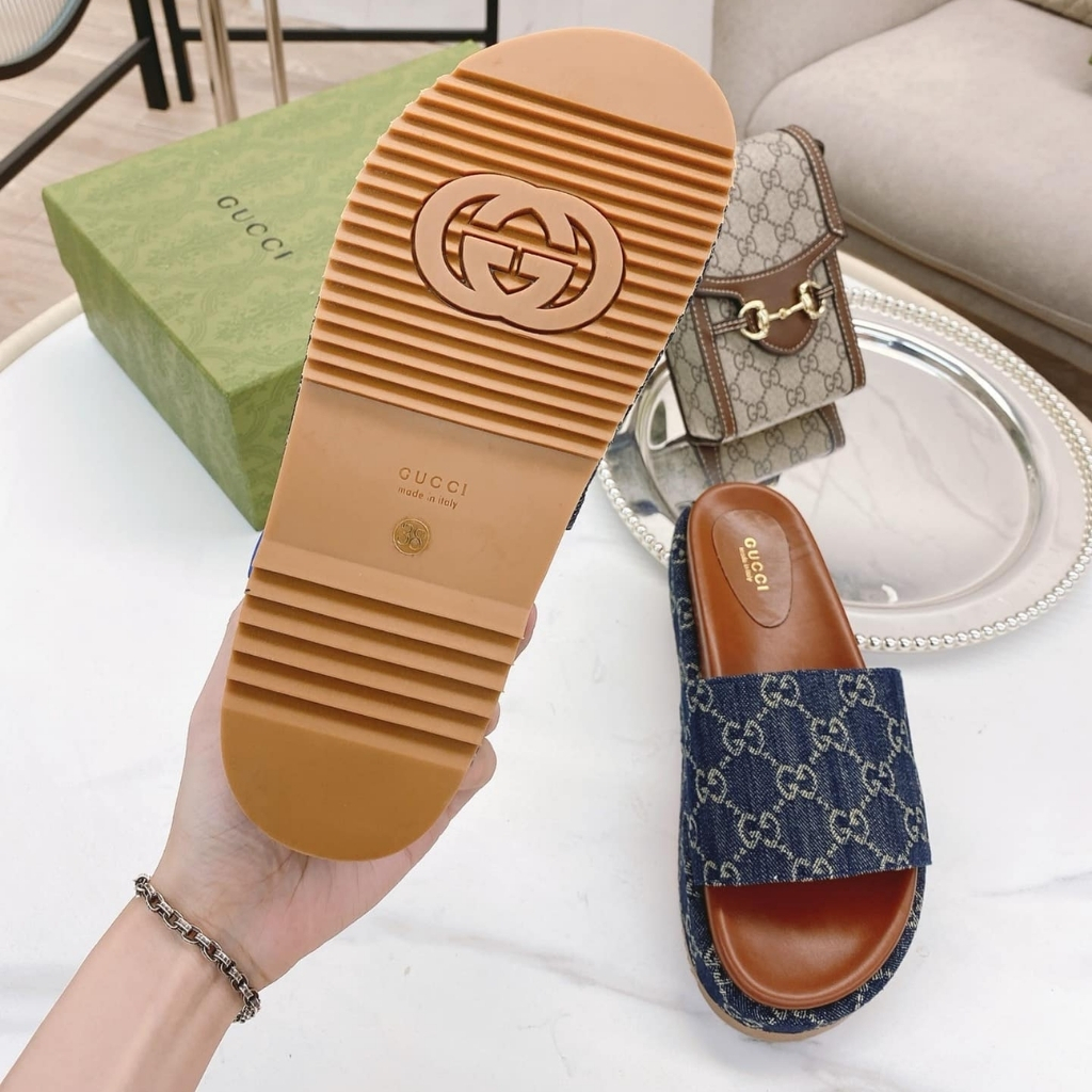 Gucci Women's Platform Slide Sandal GG Denim Blue 623212 2KQ00 4402 - Image 6