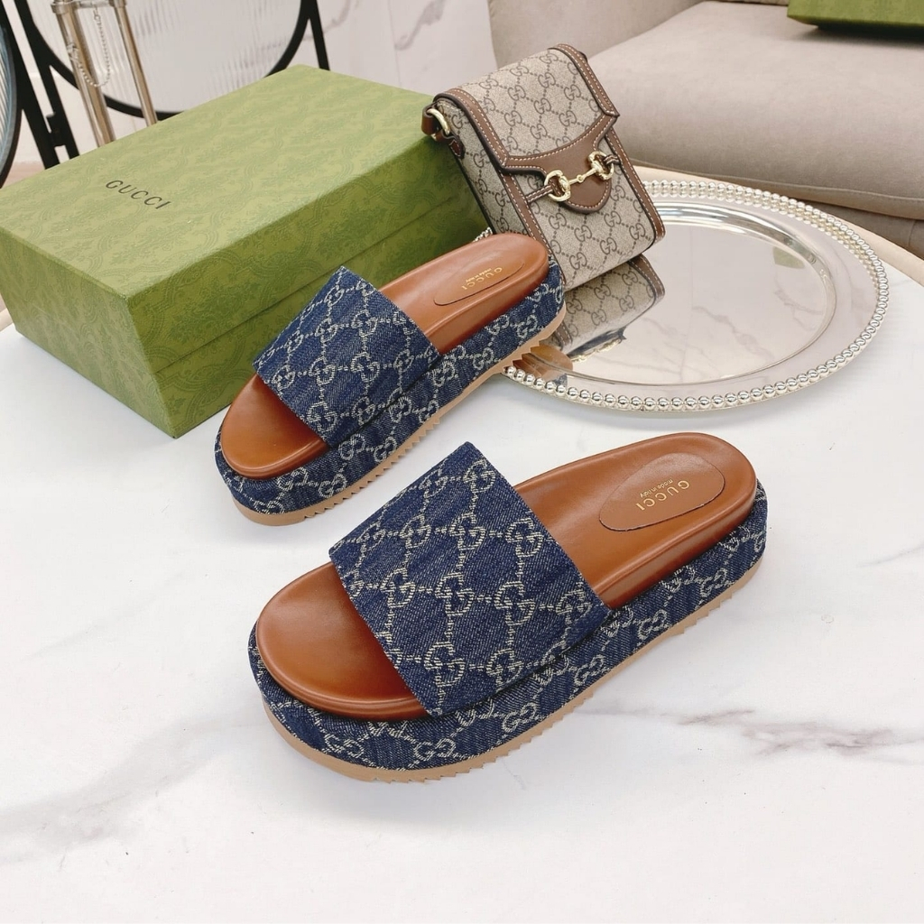 Gucci Women's Platform Slide Sandal GG Denim Blue 623212 2KQ00 4402 - Image 7