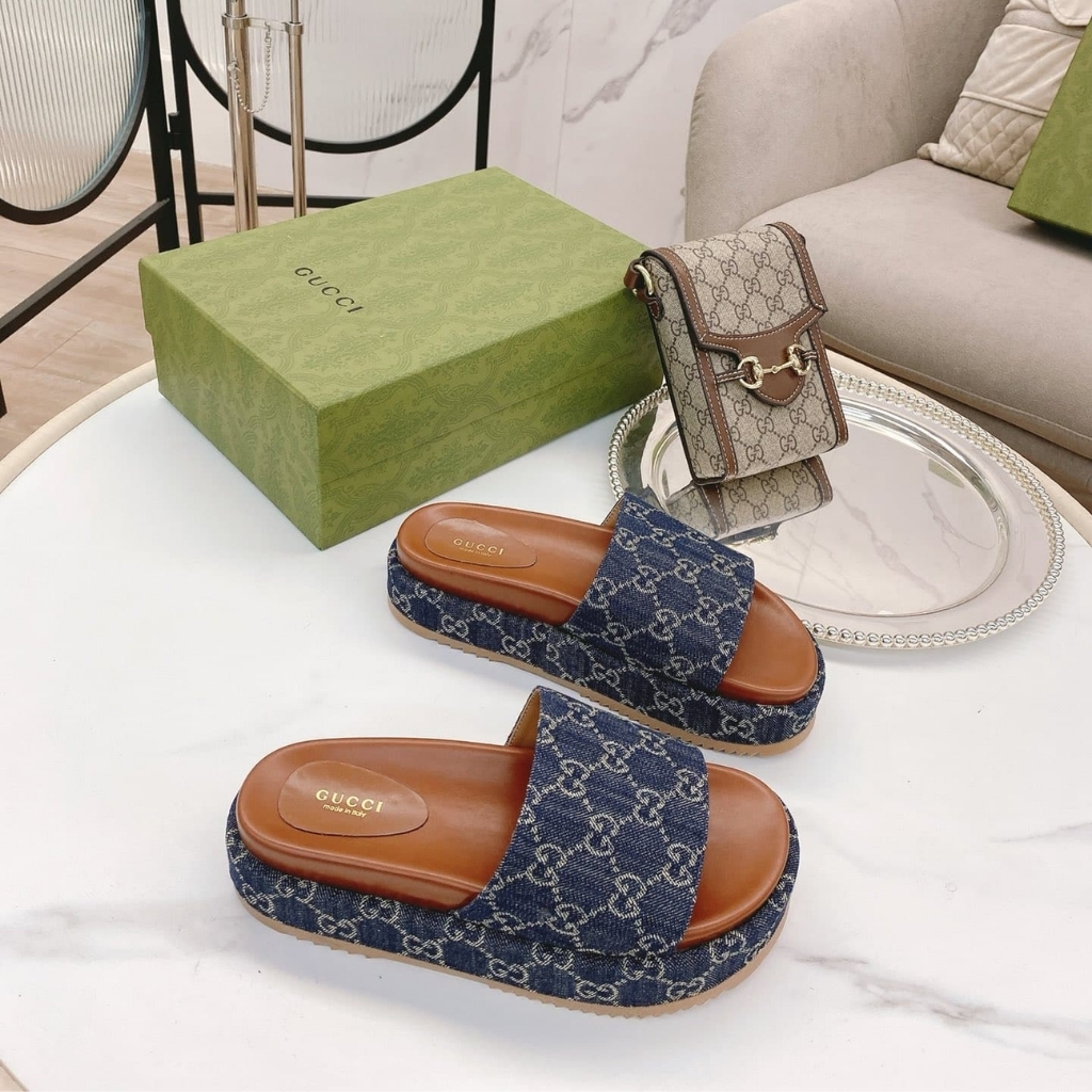 Gucci Women's Platform Slide Sandal GG Denim Blue 623212 2KQ00 4402 - Image 8