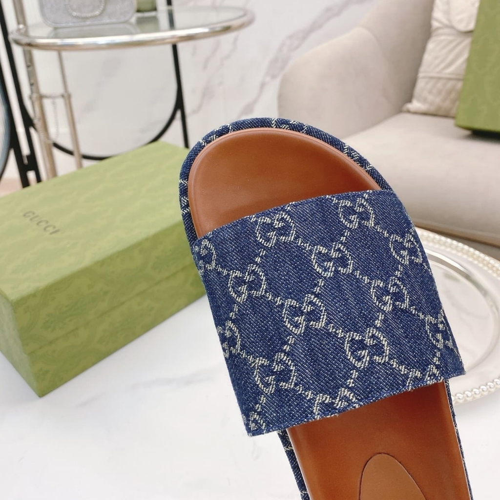 Gucci Women's Platform Slide Sandal GG Denim Blue 623212 2KQ00 4402 - Image 9