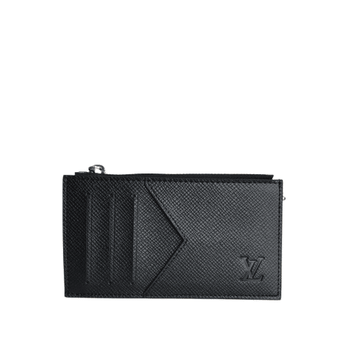 LOUIS VUITTON COIN CARD HOLDER TAIGA LEATHER BLACK 14.5CM M62914