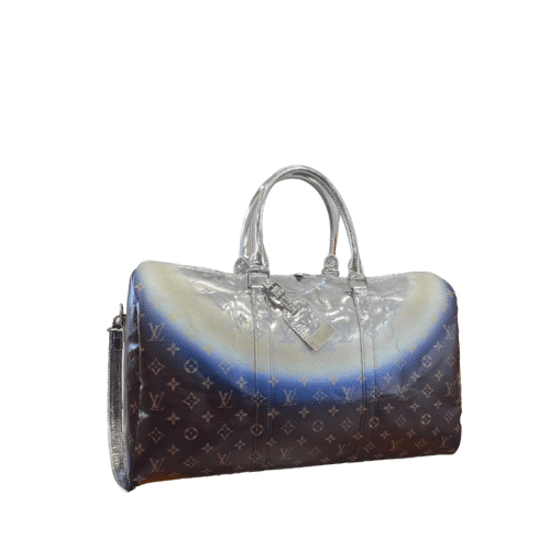 LOUIS VUITTON MONOGRAM KEEPALL BANDOULIÈRE BROWN AND SILVER 45CM