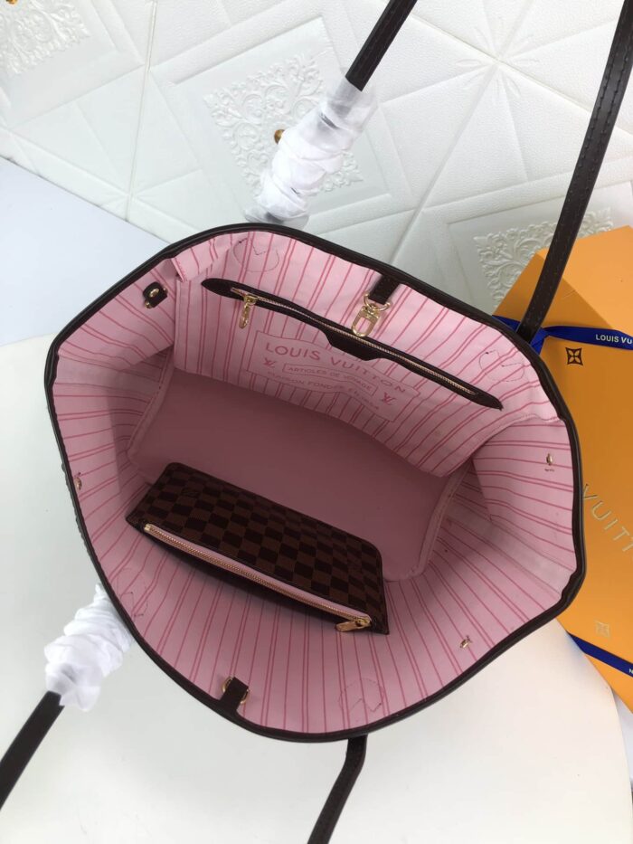 Alternative view of LOUIS VUITTON DAMIER EBENE NEVERFULL MM BROWN AND LIGHT PINK 32CM N41603