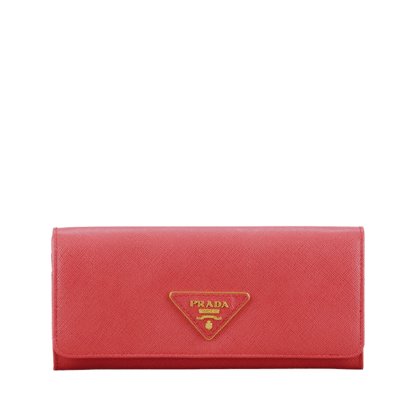 PRADA SAFFIANO LUX LEATHER FLAP CONTINENTAL RED WALLET 19CM