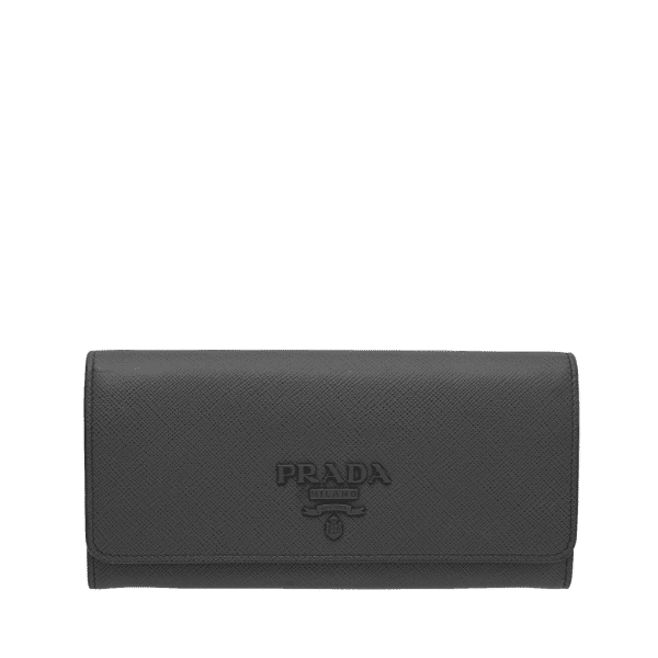 PRADA SAFFIANO MONOCHROME FLAP LONG WALLET FULL BLACK 19CM 1MH132 ZLP F061H