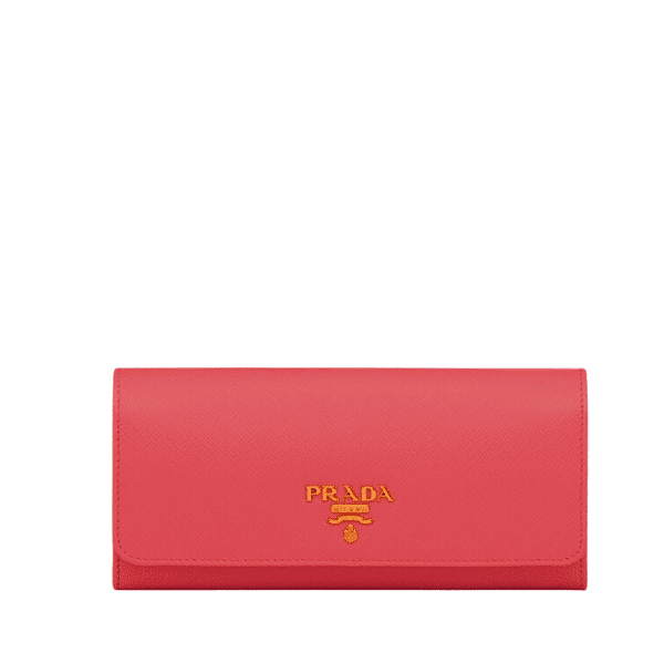 PRADA SAFFIANO LEATHER FLAP LONG WALLET RED AND GOLD 19CM 1MH132 ZLP F0RAU