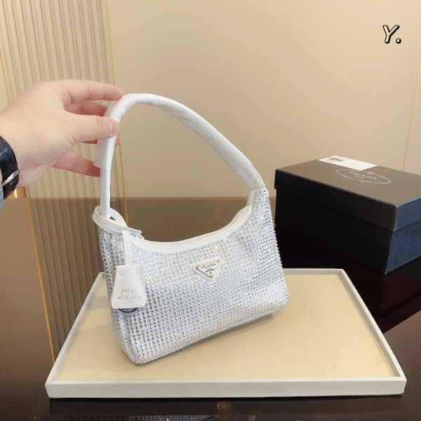 Alternative view of PRADA SATIN MINI BAG WITH ARTIFICIAL CRYSTALS SILVER 21CM 1NE515 2AWL F0118