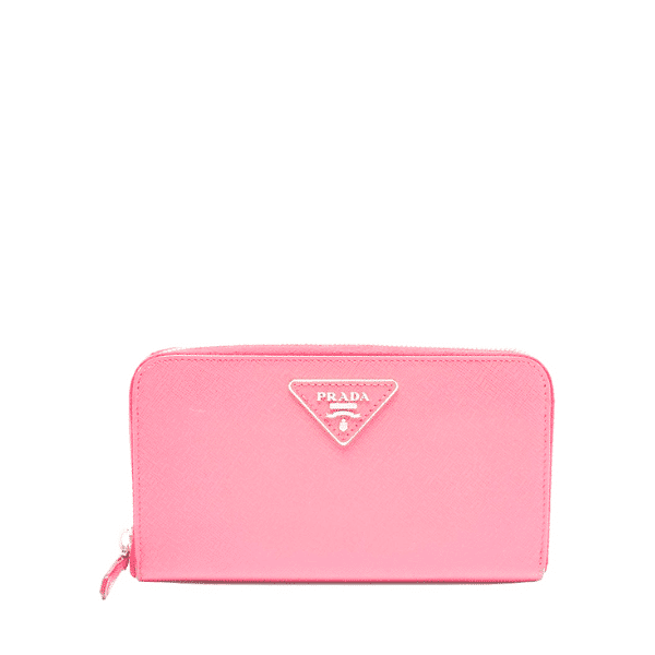 PRADA LARGE  SAFFIANO TRIANGLE ZIP AROUND LONG WALLET LIGHT PINK 19CM 1ML506 QHH F0002