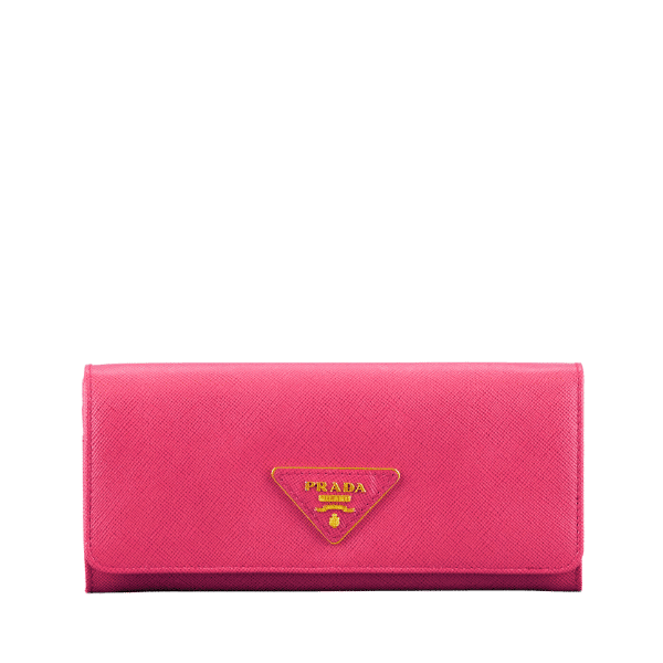 PRADA SAFFIANO LUX LEATHER FLAP CONTINENTAL DARK PINK WALLET 19CM