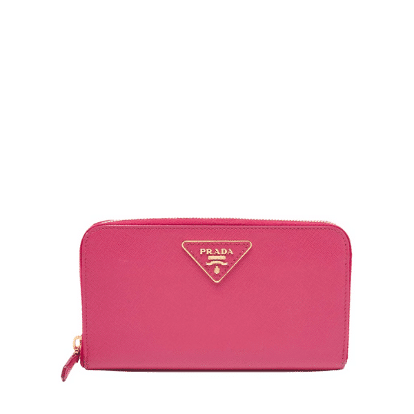 PRADA LARGE  SAFFIANO TRIANGLE ZIP AROUND LONG WALLET PEONY PINK 19CM 1ML506 QHH F0002
