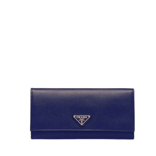 PRADA LARGE SAFFIANO TRIANGLE WALLET NAVY BLUE 19CM 1MH132 QHH F0002