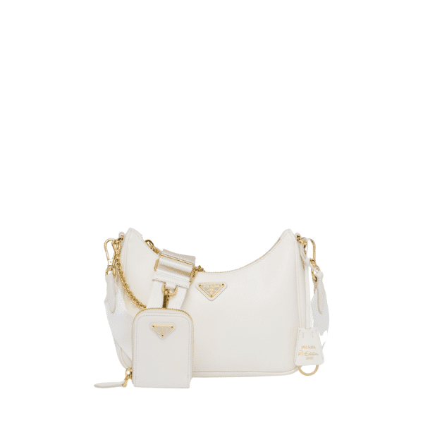 PRADA RE EDITION 2005 SAFFIANO LEATHER SHOULDER BAG WHITE 1BH204 NZVF02ENVV2M