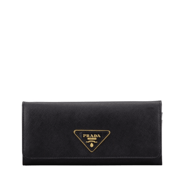 PRADA SAFFIANO LUX LEATHER FLAP CONTINENTAL BLACK WALLET 19CM