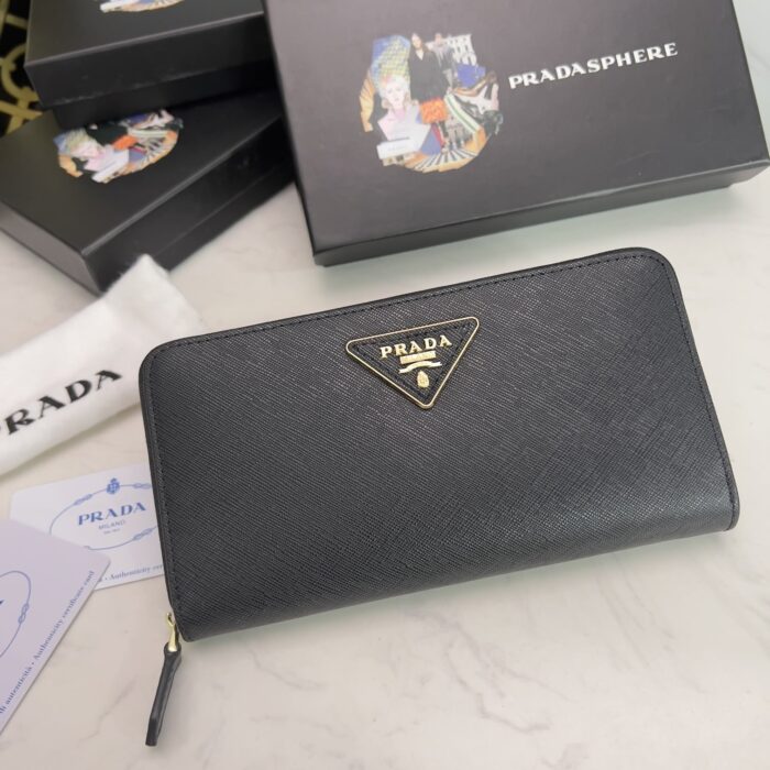 Alternative view of PRADA LARGE SAFFIANO TRIANGLE ZIP AROUND LONG WALLET BLACK 19CM 1ML506 QHH F0002
