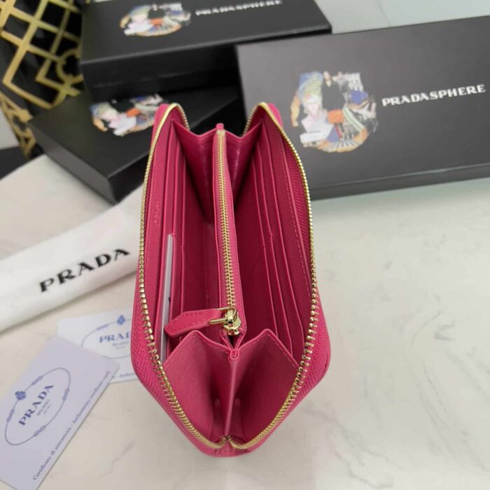 Alternative view of PRADA LARGE  SAFFIANO TRIANGLE ZIP AROUND LONG WALLET PEONY PINK 19CM 1ML506 QHH F0002