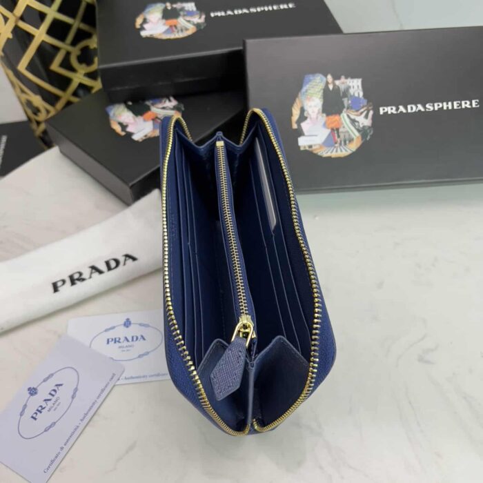 Alternative view of PRADA LARGE  SAFFIANO TRIANGLE ZIP AROUND LONG WALLET DARK BLUE 19CM 1ML506 QHH F068Z