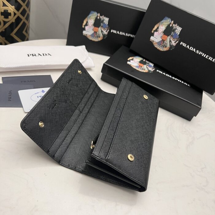 Alternative view of PRADA SAFFIANO LUX LEATHER FLAP CONTINENTAL BLACK WALLET 19CM