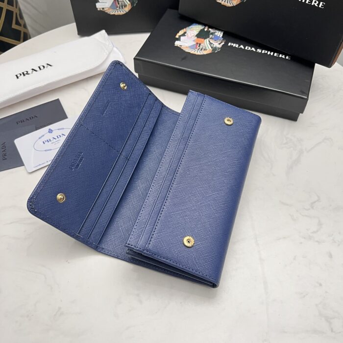 Alternative view of PRADA LARGE SAFFIANO TRIANGLE WALLET NAVY BLUE 19CM 1MH132 QHH F0002