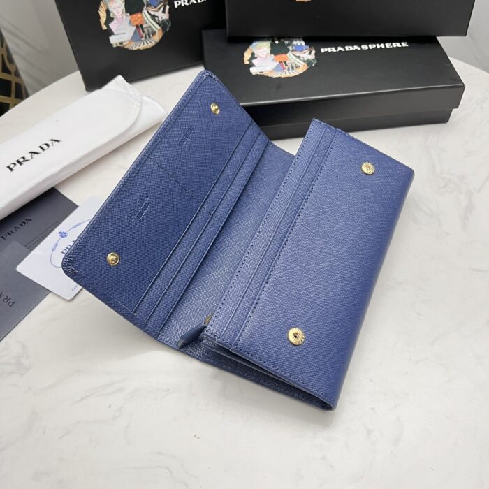 Alternative view of PRADA SAFFIANO LEATHER FLAP LONG WALLET NAVY BLUE AND GOLD 19CM 1MH132 ZLP F0RAU