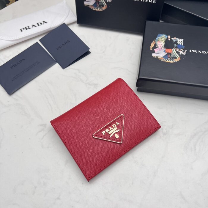 Alternative view of PRADA SMALL SAFFIANO LUX LEATHER FLAP CONTINENTAL TRIANGLE RED WALLET 10CM
