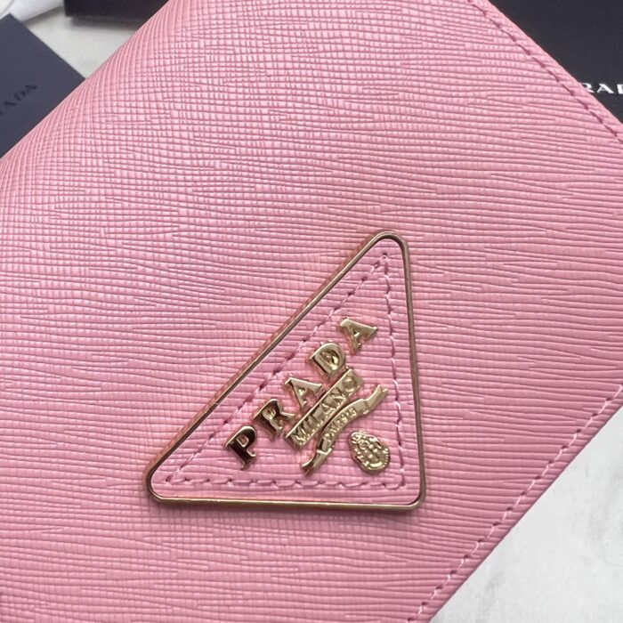 Alternative view of PRADA SMALL SAFFIANO LUX LEATHER FLAP CONTINENTAL TRIANGLE LIGHT PINK WALLET 10CM