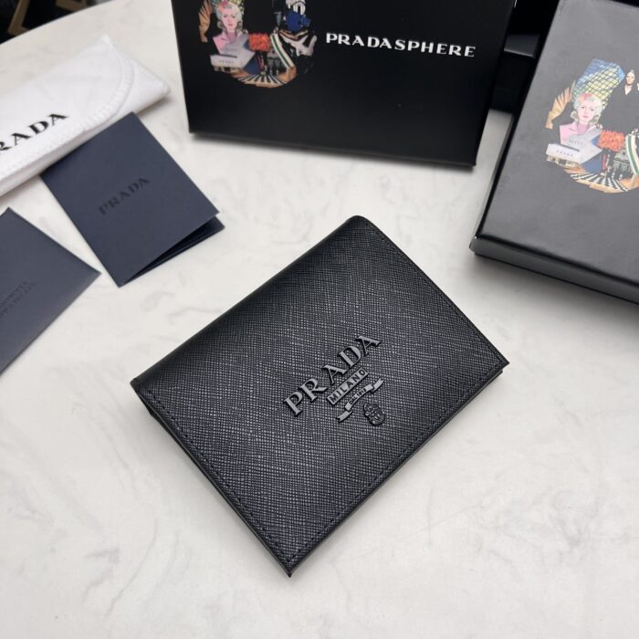 Alternative view of PRADA SAFFIANO MONOCHROME FLAP SMALL WALLET FULL BLACK 10CM 1MV204 QWA F0002