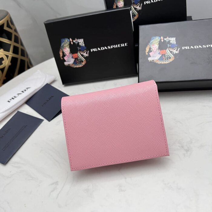Alternative view of PRADA SAFFIANO LEATHER FLAP SMALL WALLET PEONY PINK AND GOLD 10CM 1MV204 QWA F0505